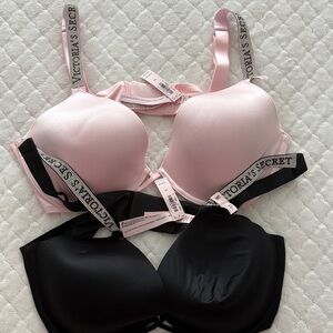 Victoria's Secret Pink & Black Smooth T-Shirt Bras Duo